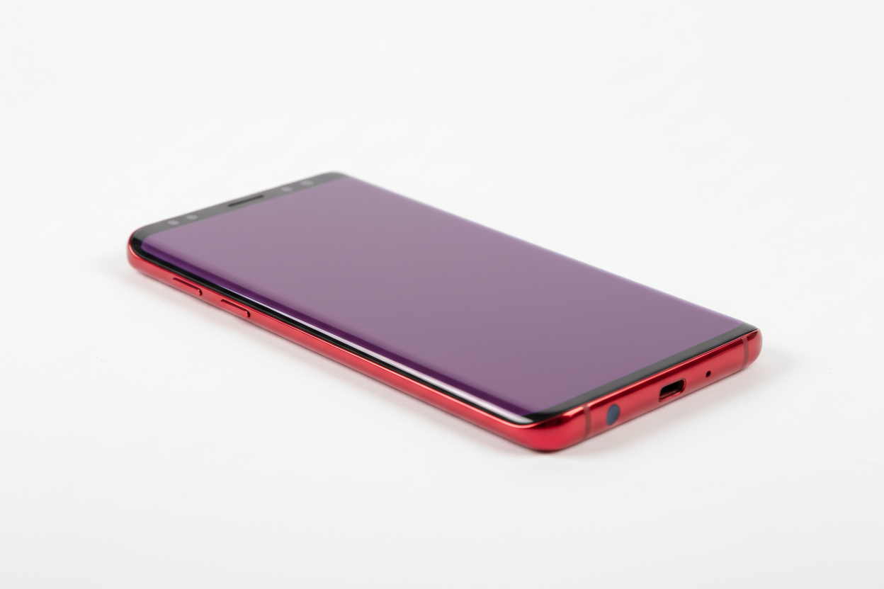 Samsung S10+ de couleur rouge avec un fond blanc ?