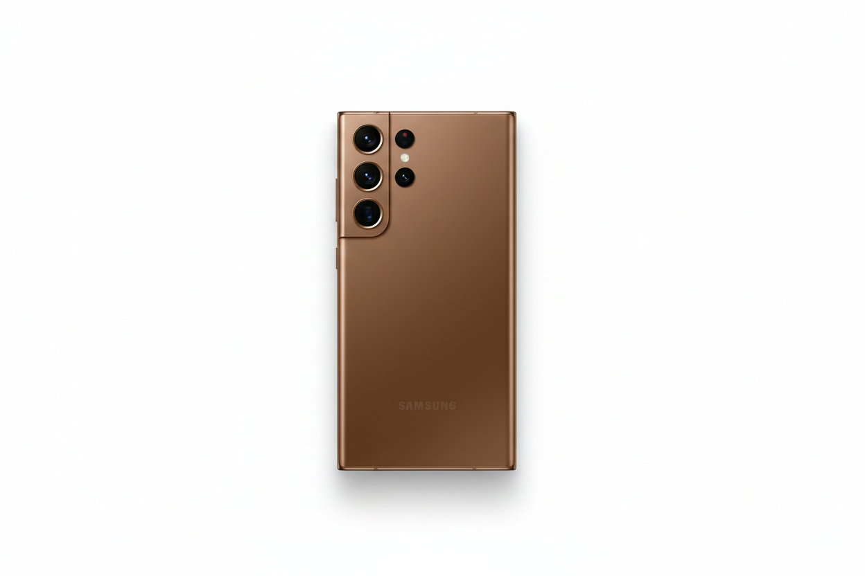 Samsung S22 Ultra de couleur marron avec un fond blanc ?